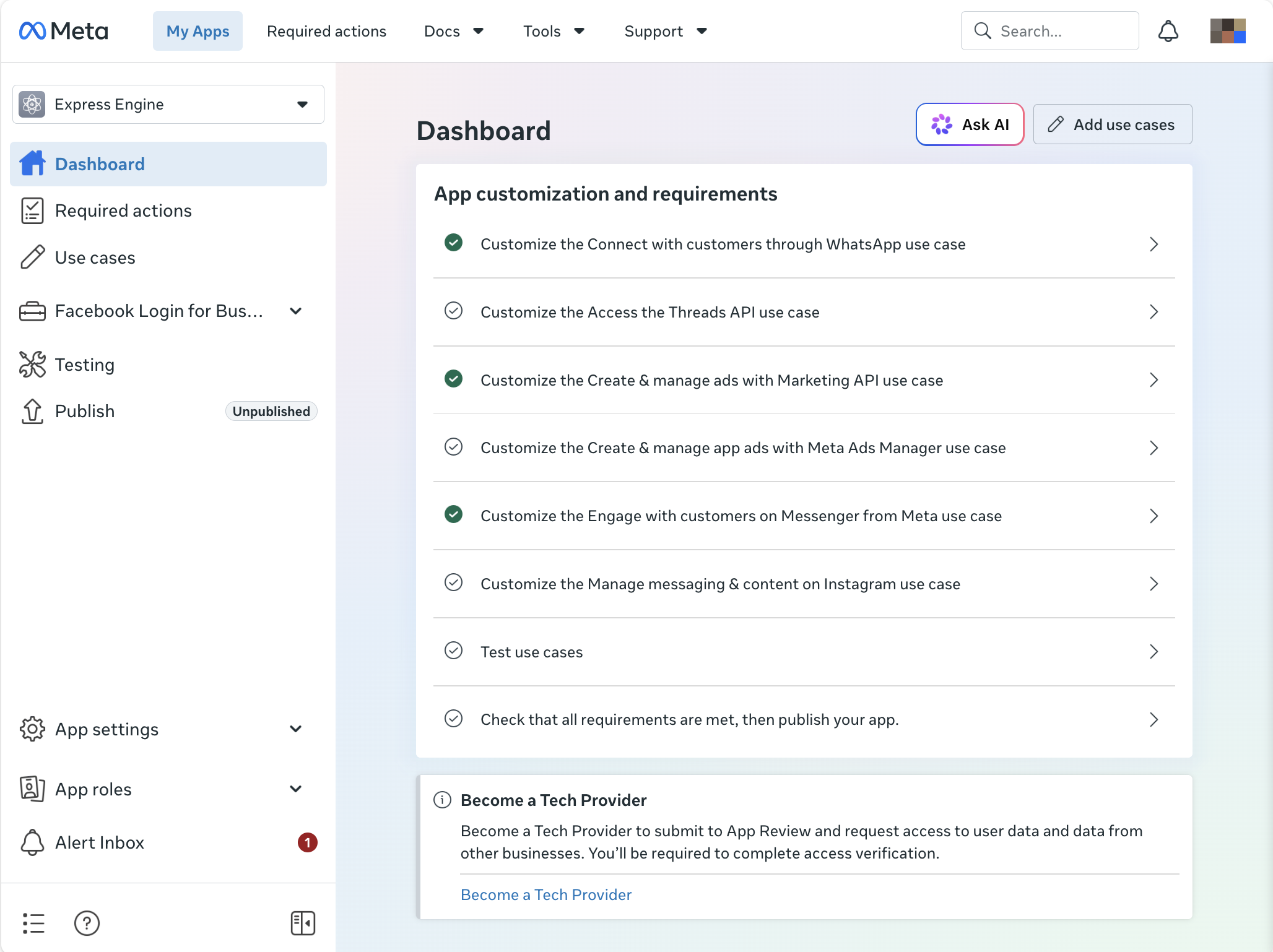 The app panel showing the Messenger use case and its Set up button.