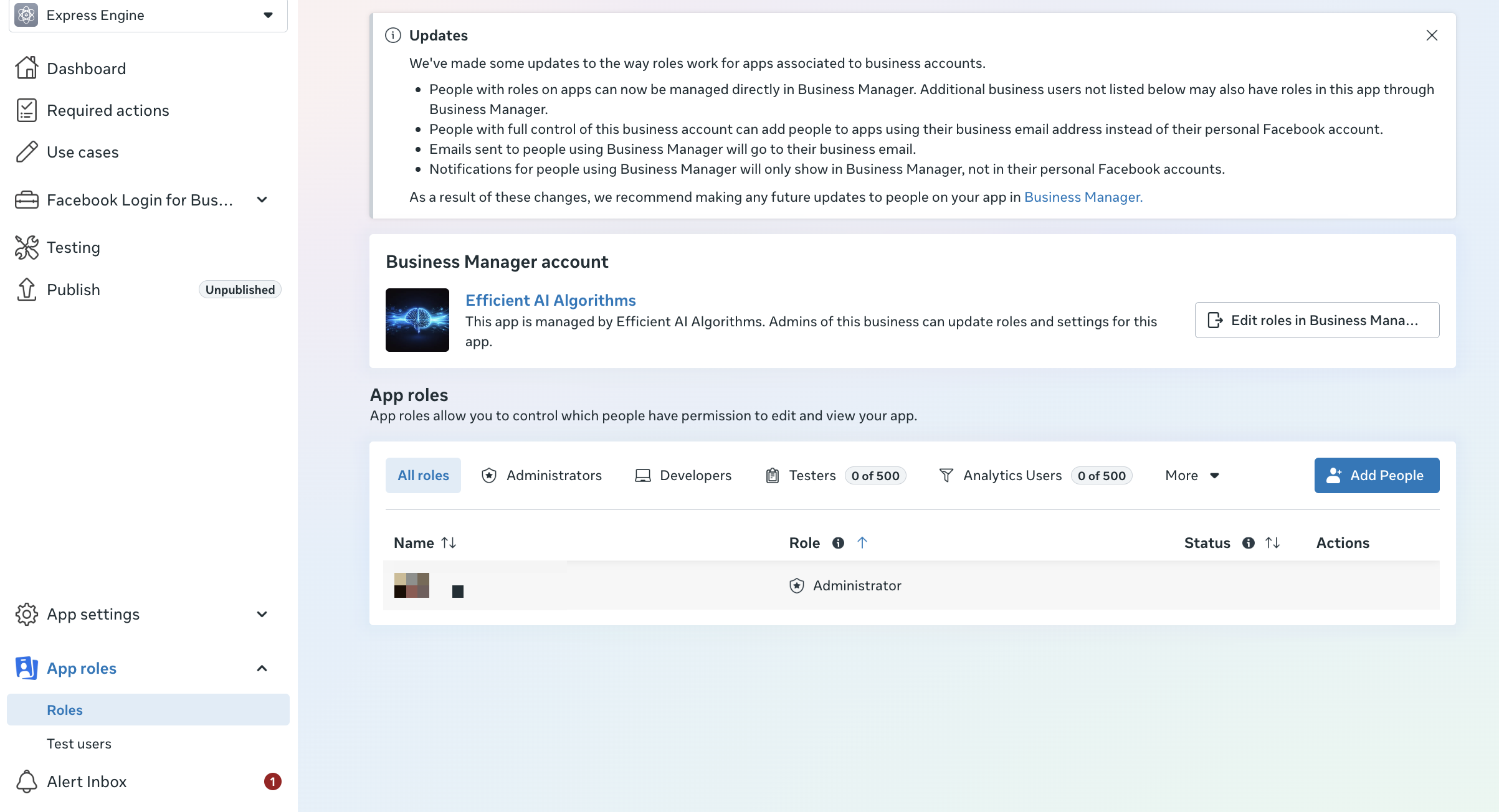 App roles → Roles with an account added as Tester.
